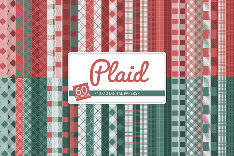 Red and Green Plaid Digital Paper Bundle, 60 Designs