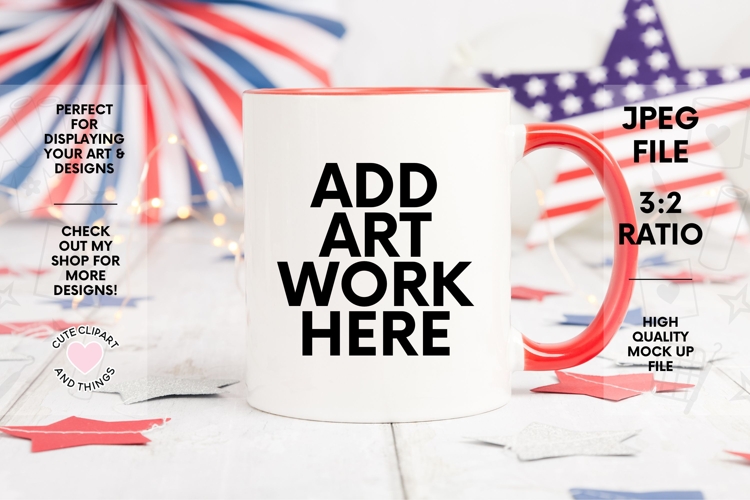Patriotic Mock Up | 11oz Red Handle Mug 4th of July Mock Up