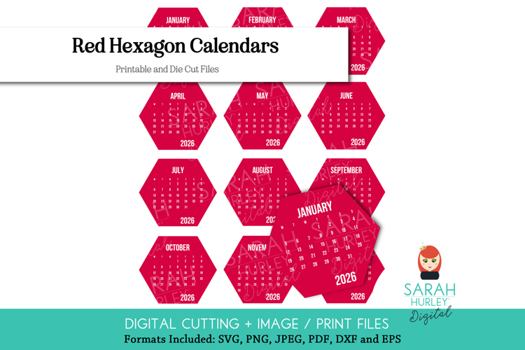 2026 Red Hexagon Calendars Bundle by Sarah Hurley