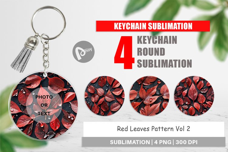 Keychain Red Leaves Pattern