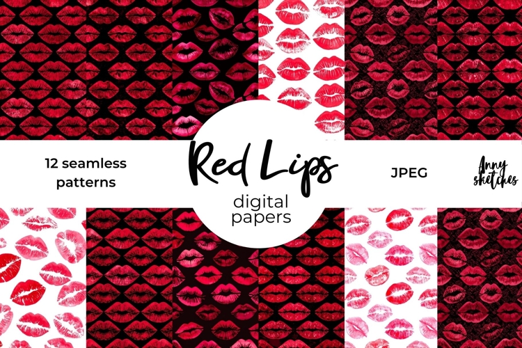 Red Lip Stains Seamless Pattern Bundle Kiss Dark Romance