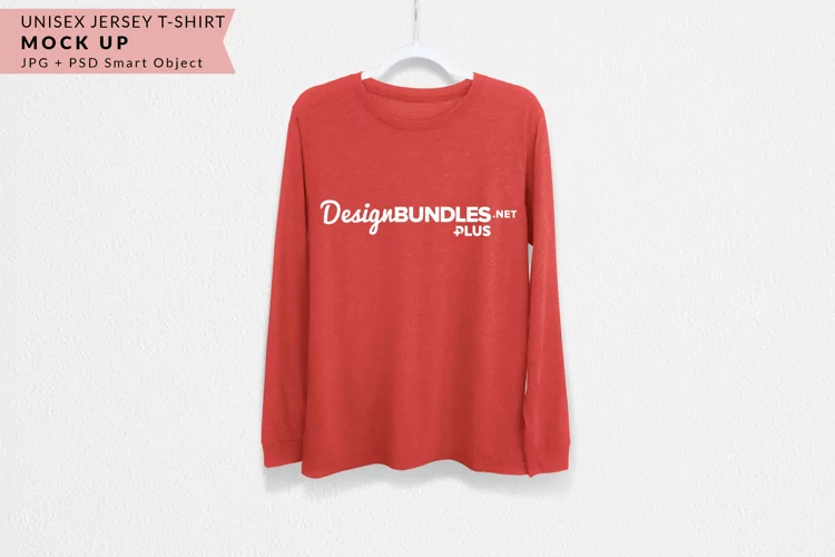 Red Unisex Jersey Long-Sleeve T-Shirt Mock up
