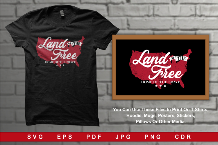 Illustration Red map of United States Land Of The Free