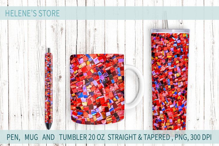 Red Mosaic Sublimation Tumbler | Sublimation Mug And Pen|png