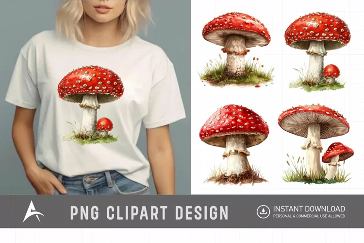 Watercolor Red Mushroom Clipart