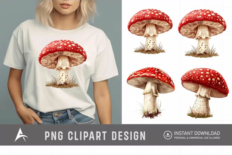 Watercolor Red Mushroom Clipart