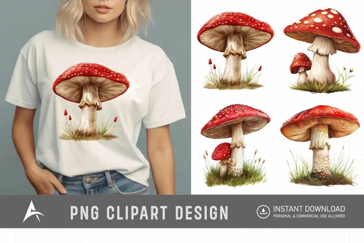 Watercolor Red Mushroom Clipart