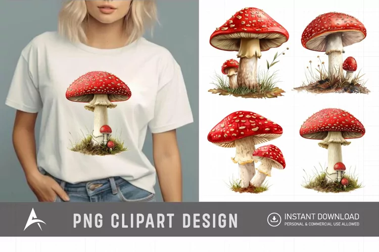 Watercolor Red Mushroom Clipart