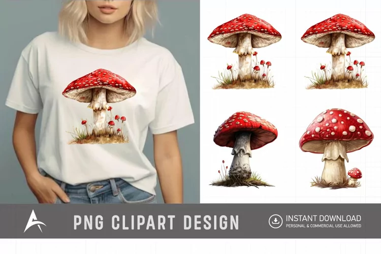 Watercolor Red Mushroom Clipart