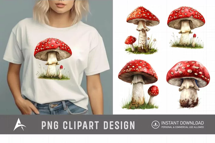 Watercolor Red Mushroom Clipart