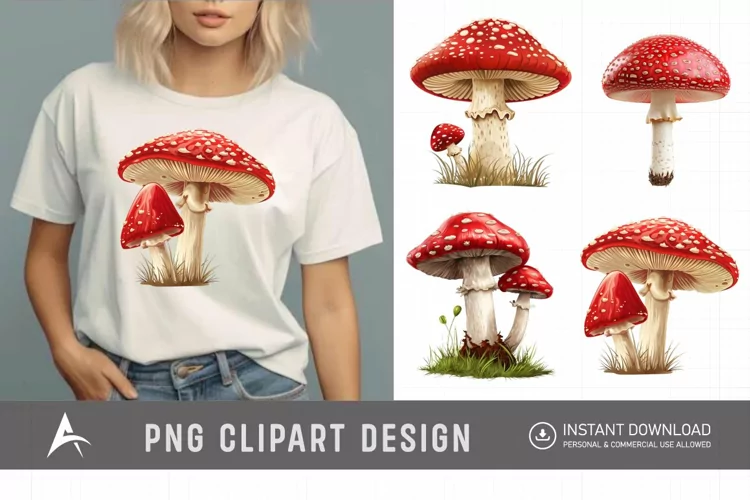 Watercolor Red Mushroom Clipart