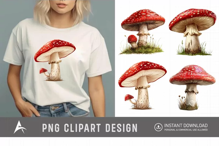 Watercolor Red Mushroom Clipart