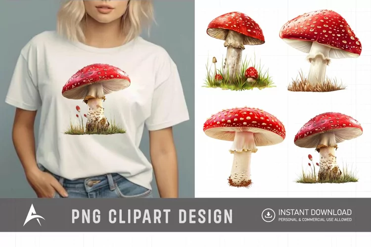 Watercolor Red Mushroom Clipart