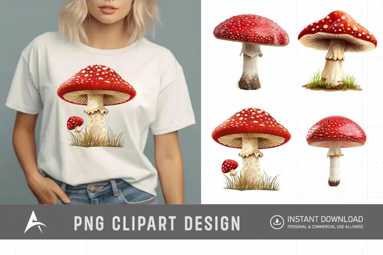 Watercolor Red Mushroom Clipart