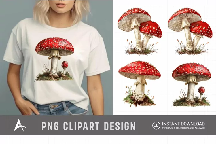 Watercolor Red Mushroom Clipart
