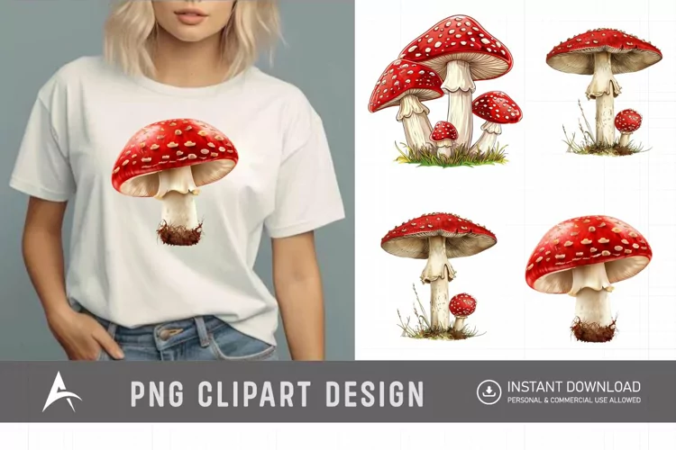 Watercolor Red Mushroom Clipart