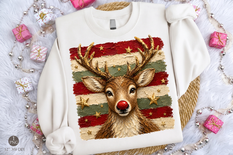 Red Nose Reindeer Png, Rustic Christmas Deer Sublimation