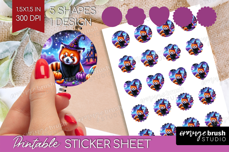 Red Panda Halloween Round Sticker Cute Animal Printable