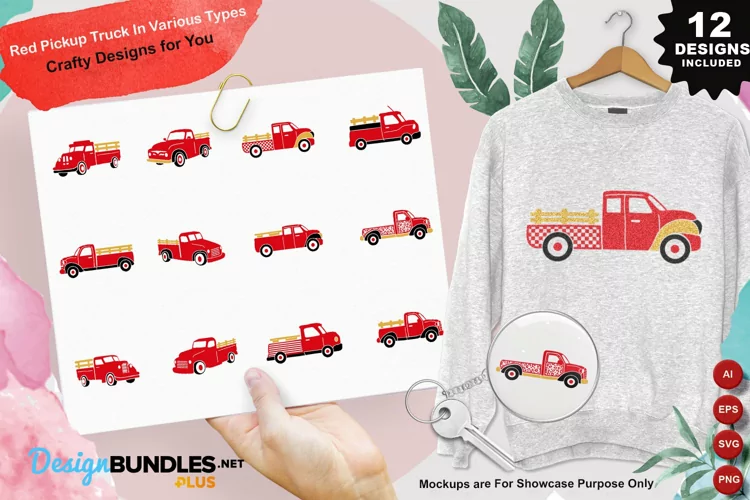 Red Pickup Truck In Various Types Clipart Set