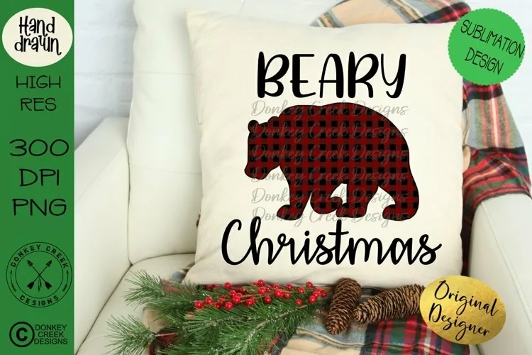 Christmas Sublimation Design|red Plaid Bear PNG