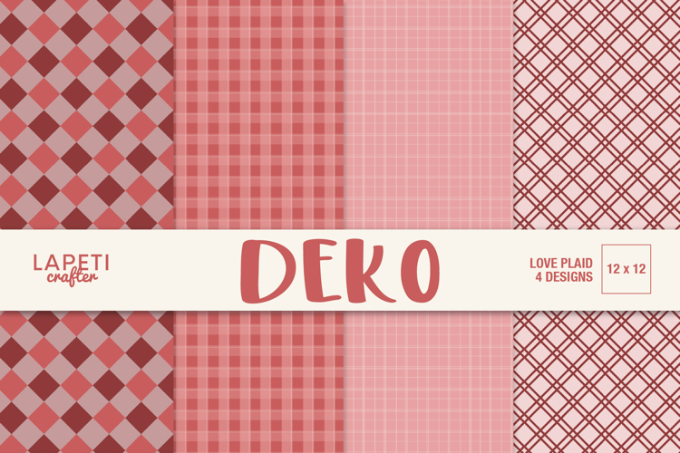 Red Plaid Digital Paper 12x12, Valentine Patterns