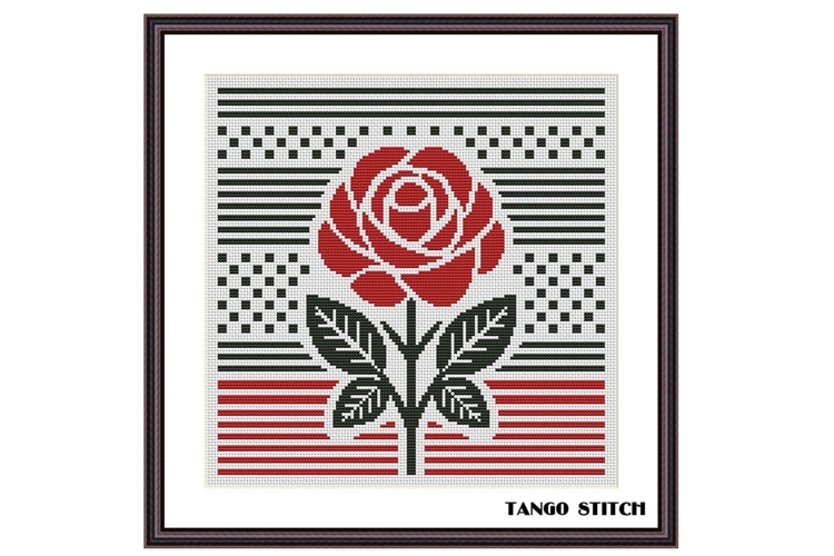 Red rose flower modern art cross stitch pattern