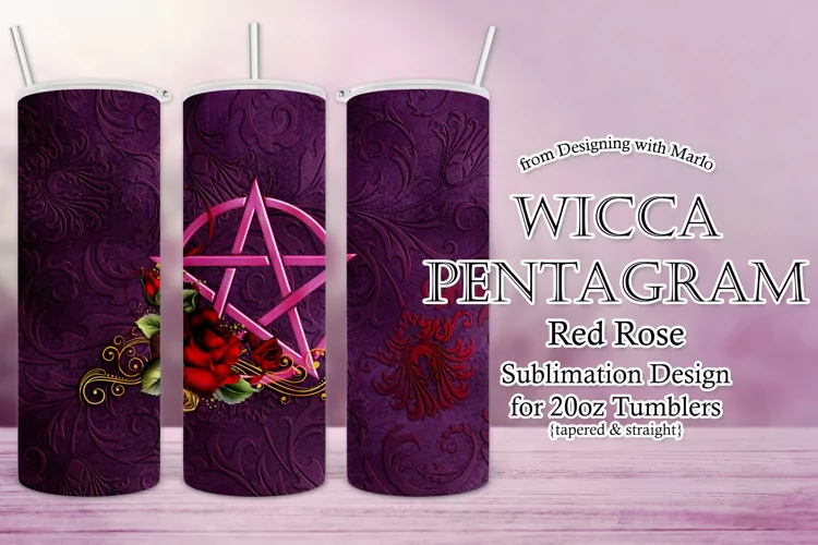 Wicca Pentagram Red Rose 20oz Tumbler Design