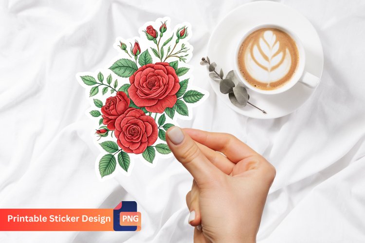 Red Roses Sticker, Elegant Rose Decals, Romantic Rose Art