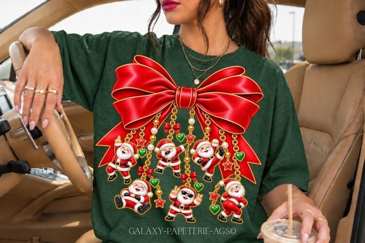 Red Santa Bow PNG with Funny Christmas Charms example image 1