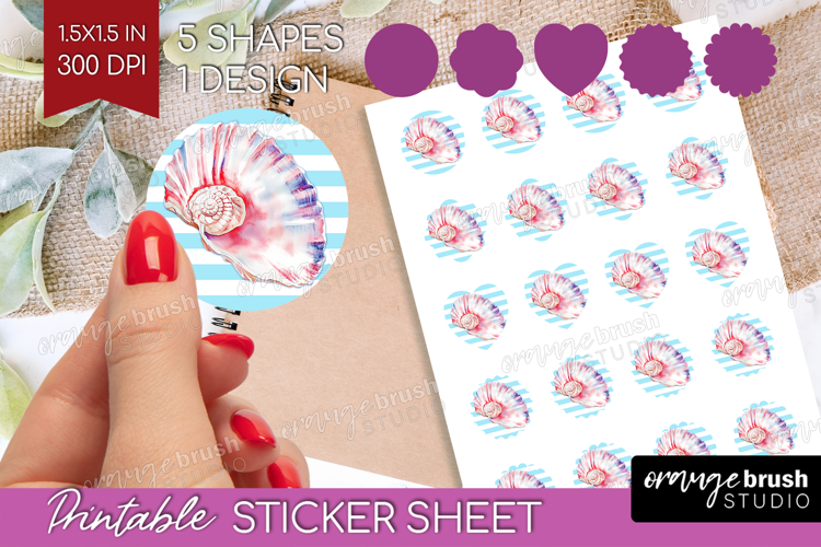 Red Seashell Nautical Round Sticker Sea Quotes Printable