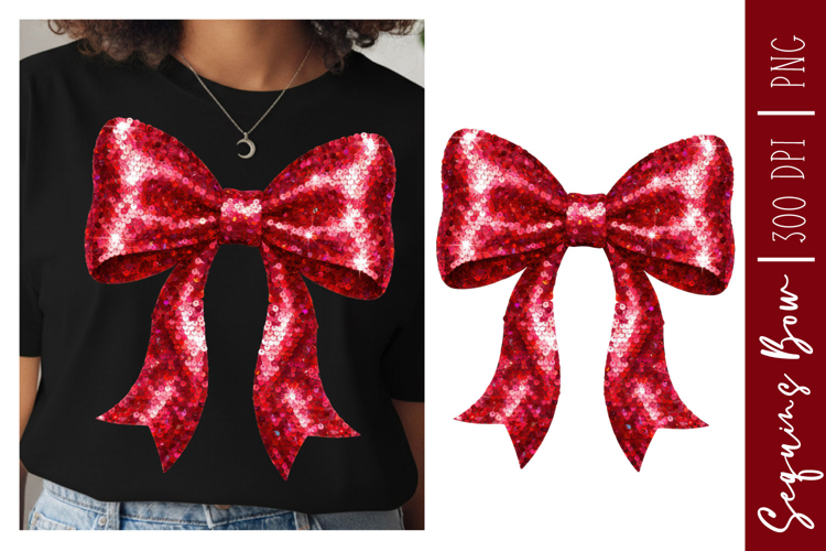 Red Sequins Coquette Bow- Cheer Bow Png, Sequins Bow