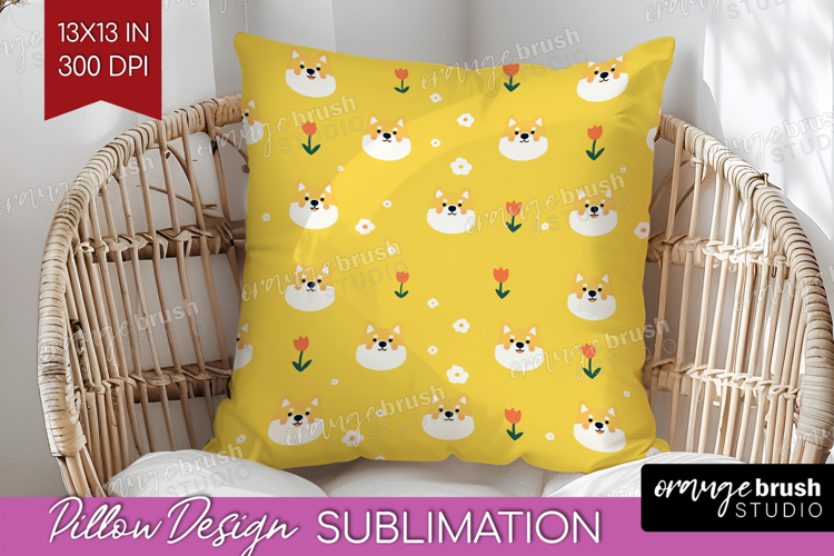 Red Shiba Inu Dog Pillow Sublimation Cute Chibi Puppy Cover