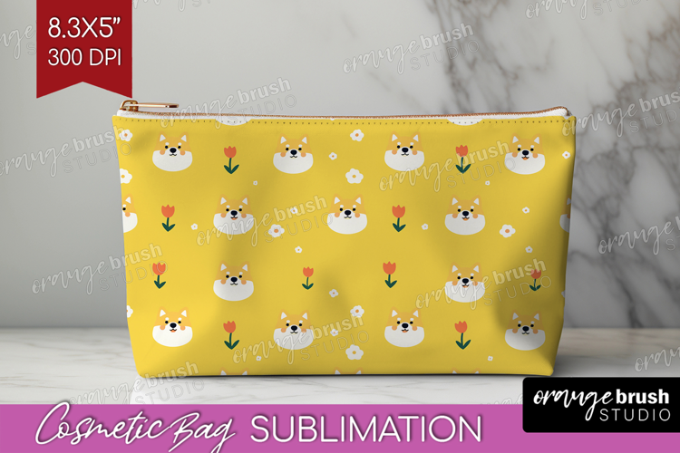 Red Shiba Inu Dog Cosmetic Bag Cute Chibi Puppy Makeup Bag