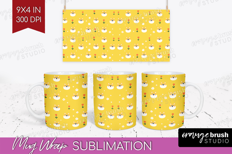 Red Shiba Inu Dog Mug Wrap Cute Chibi Puppy Mug PNG