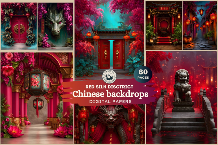 Red Chinese Backdrops for Scrapbooking and TTRPG