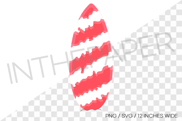 Red surfboard white pattern PNG summer clipart illustration example image 1