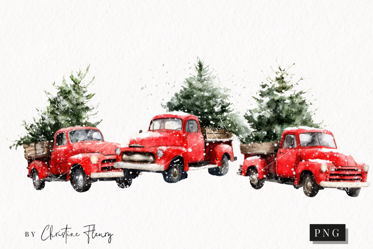 Vintage Christmas Truck and Tree Clipart | Christmas PNG