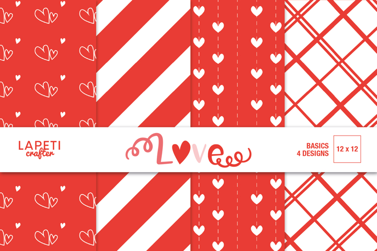 Red Valentine Digital Paper, 12x12 Love Pattern Paper