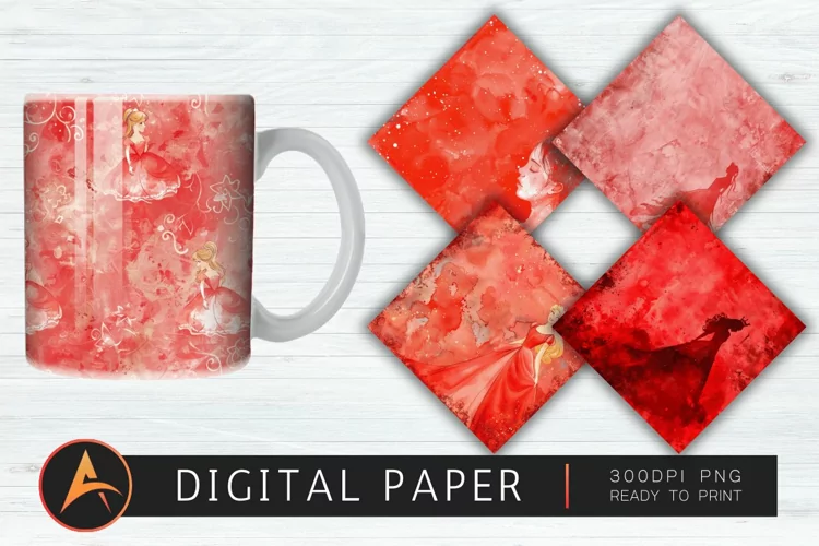 Red Watercolor Princess Digital Paper