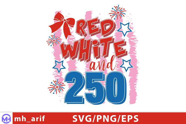 Red White and 250 4th of July Hand-drawn SVG T-shirt Design