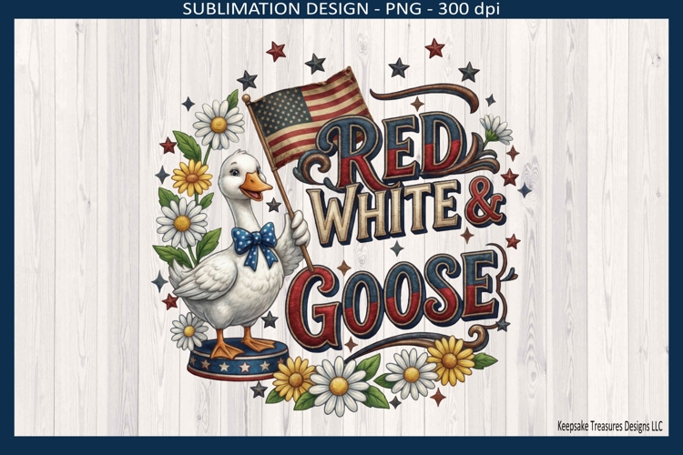 Red White and Goose Whimsical Patriotic Png Sublimation