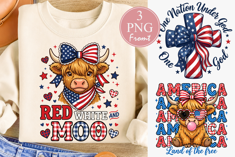 Red White and Moo PNG, 4th of July Sublimation Design