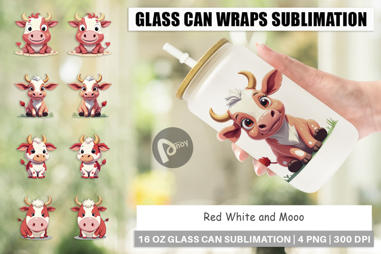 Glass Can Red White Moo