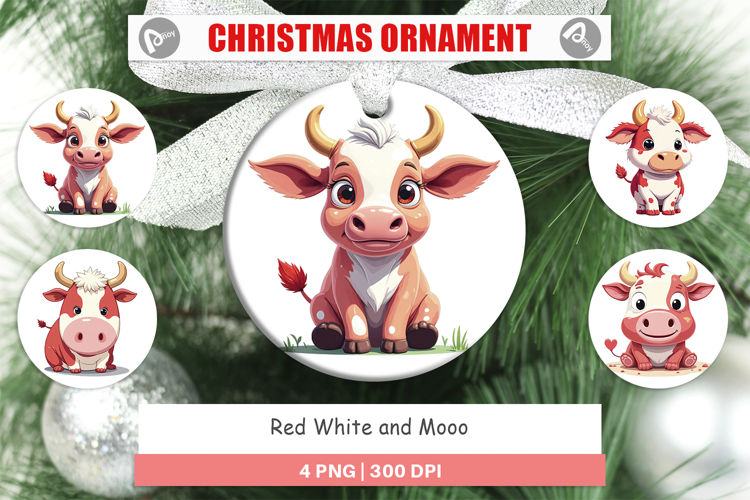 Ornament Red White Moo