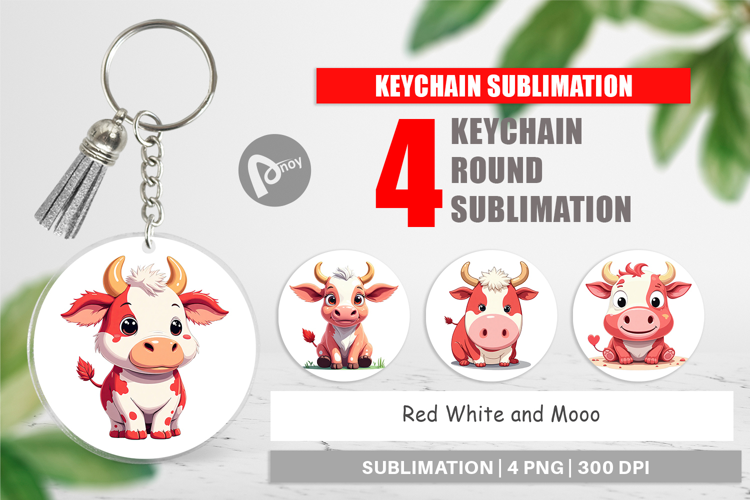 Keychain Red White Moo