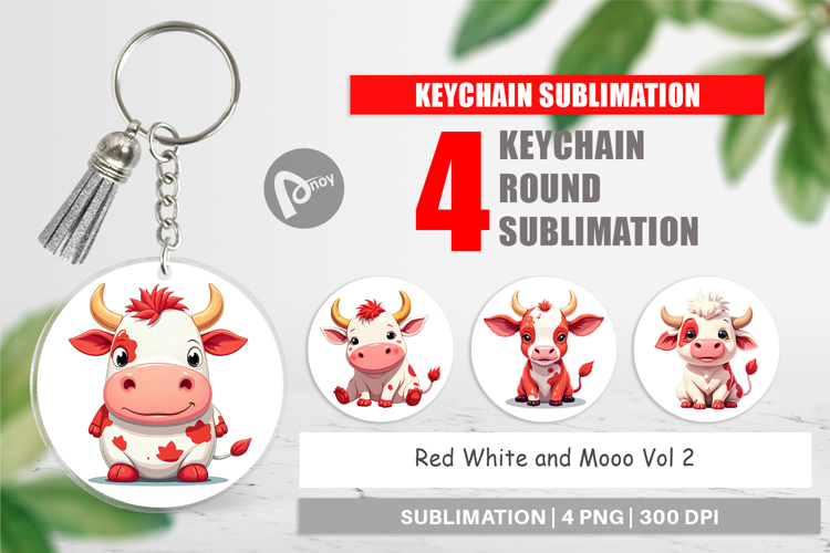 Keychain Red White Moo