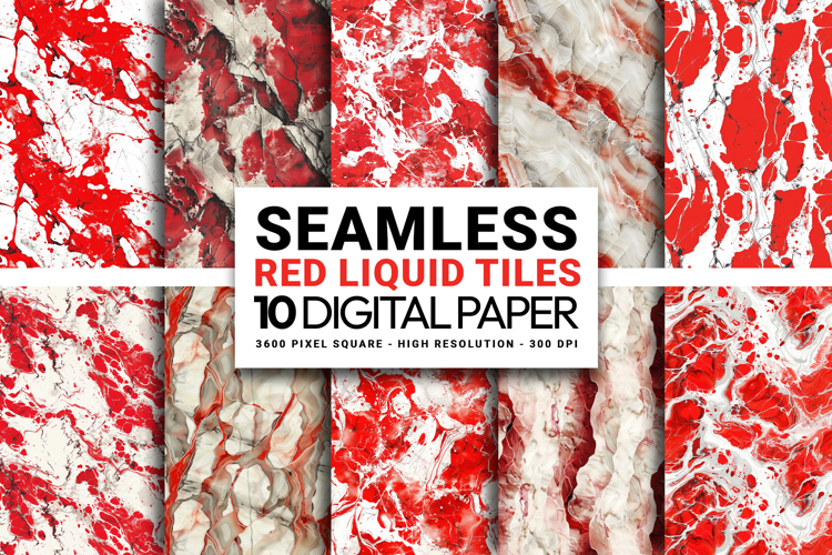 Red Liquid Marble Digital Paper Pack