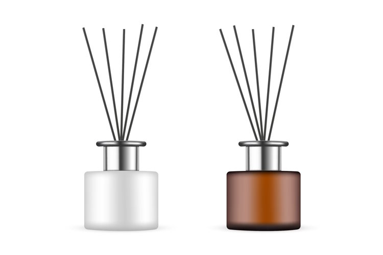 Two Reed Diffuser Bottles with Metal Caps, Amber and Ceramic