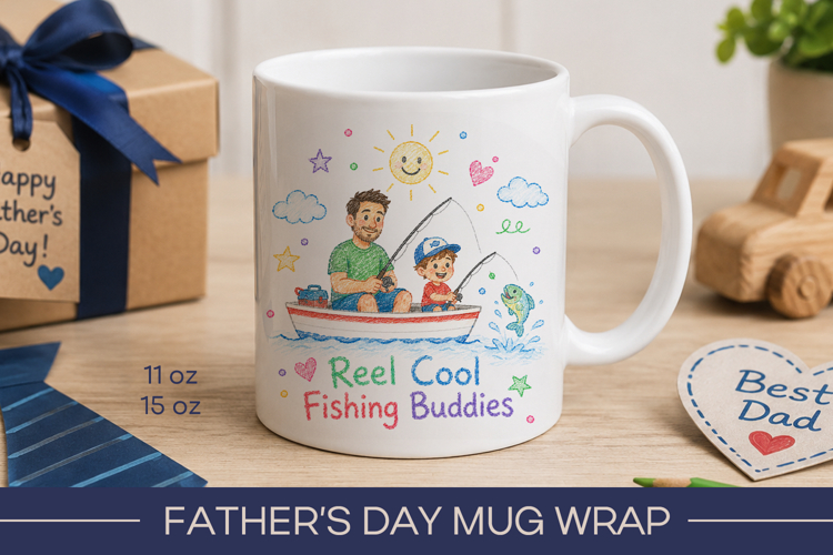 Fathers day mug wrap, Reel Cool Fishing Buddies, dad mug