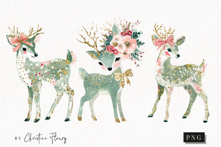 Brush Stroke Christmas Reindeer Clipart | Preppy Christmas
